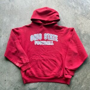 2000s‎ Ohio State Football Hoodie Sweatshirt Mens Red Pullover Collegiate